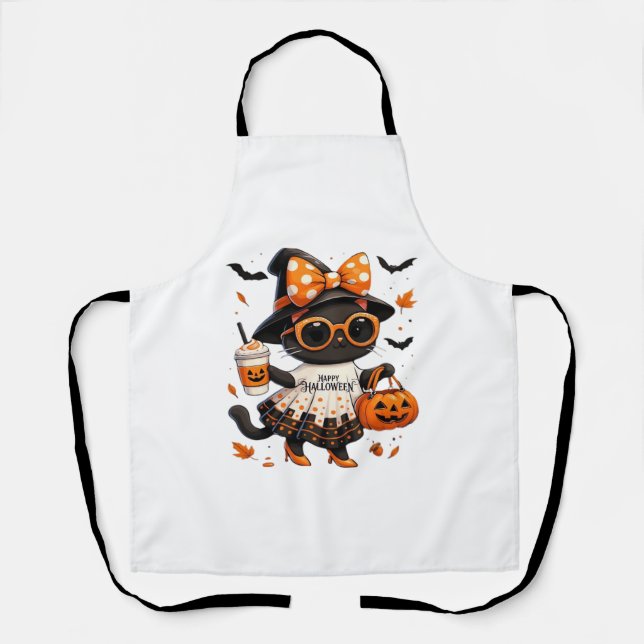 Tablier Halloween Kawaii Chat - Chat de sorcière avec Citr (Recto)