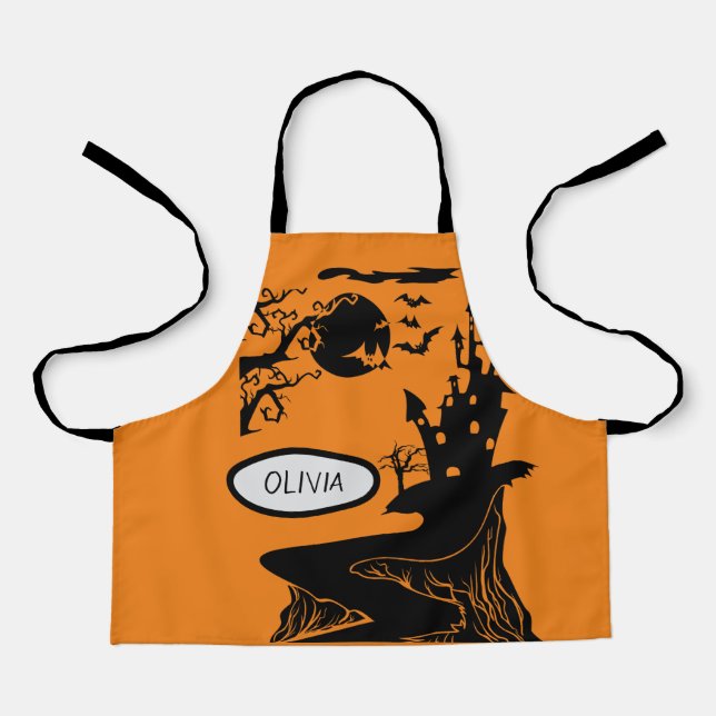 Tablier Halloween Maison hantée Enfants personnalisés (Recto)