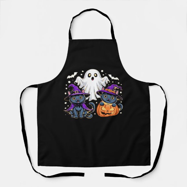 Tablier Halloween mignon Fantôme Citrouille Chat Classique (Recto)