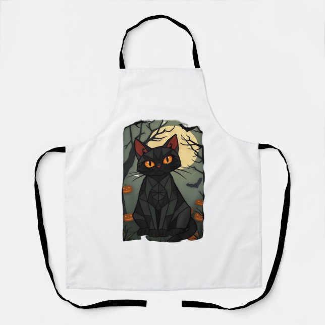 Tablier Halloween mystique Chat Noir Art - Feline Éffrayan (Recto)