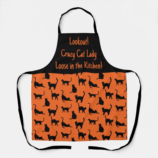 Tablier Halloween personnalisées Crazy Cat Lady en cuisine (Recto)