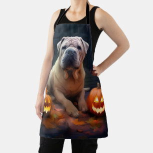 Tablier Halloween Shar Pei Avec La Peur Citrouille