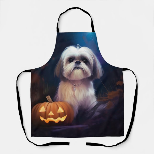 Tablier Halloween Shih Tzu Avec La Peur Citrouille (Recto)