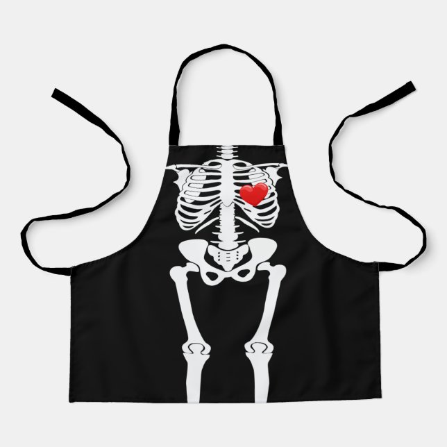Tablier Halloween Skeleton Heart Pour Enfants Tout-En-Dess (Recto)