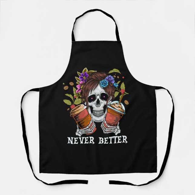 Tablier Halloween Skeleton Skull Femmes Boire Café Nev (Recto)