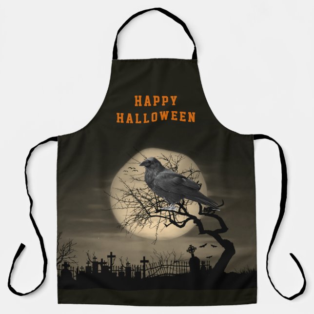 Tablier Halloween Sombre Corbeau gothique (Recto)