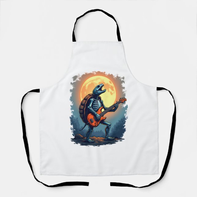 Tablier Halloween Turtle Skeleton Rocker Tee pour Music Lo (Recto)