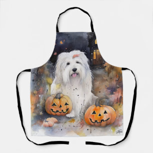 Tablier Halloween vieux chien anglais avec la peur Citroui