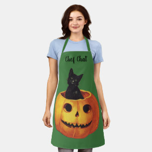 Tablier Halloween vintage, Chat noir mignon dans un Citrou