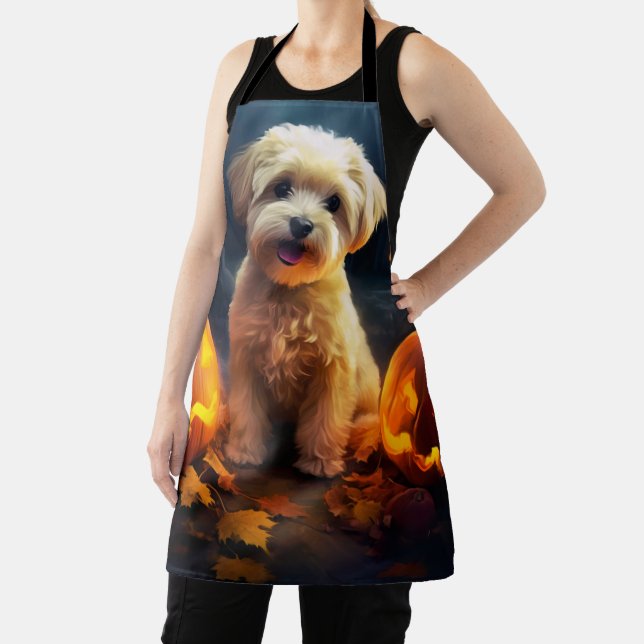 Tablier Halloween Yorkipoo Avec La Peur Citrouille (Insitu)