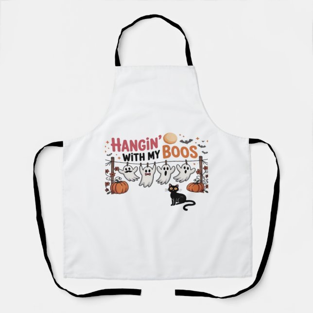 Tablier Hangin Avec Mon Fantôme Boos Tenant Chat Noir Drôl (Recto)