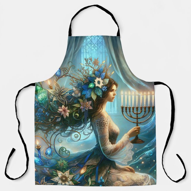 Tablier Hannukah belle femme avec Menorah (Recto)