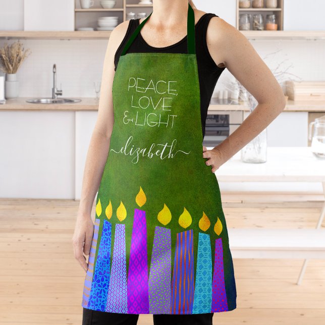Tablier Hanoukka Menorah bougies sur Green Peace Love Ligh (Créateur téléchargé)