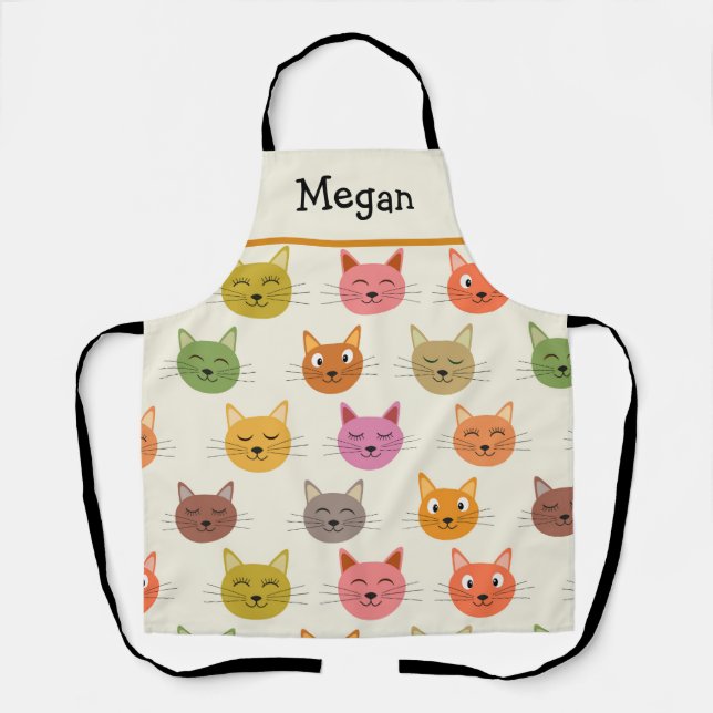 Tablier Happy Colorful kawaii Cartoon Cats personnalisée (Recto)