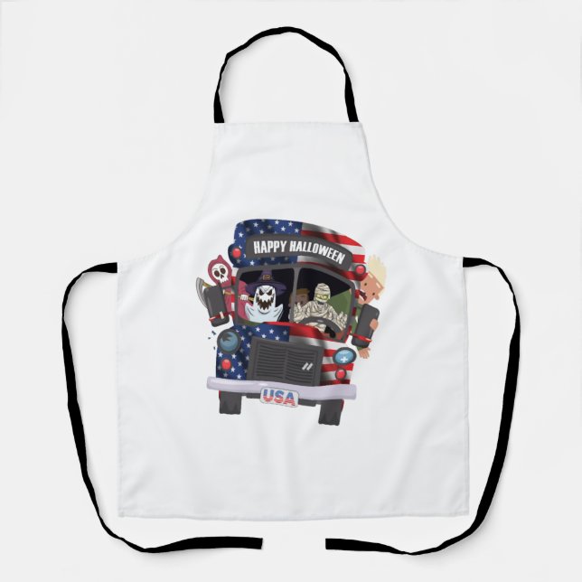 Tablier happy halloween bus chemise de fête gens (Recto)