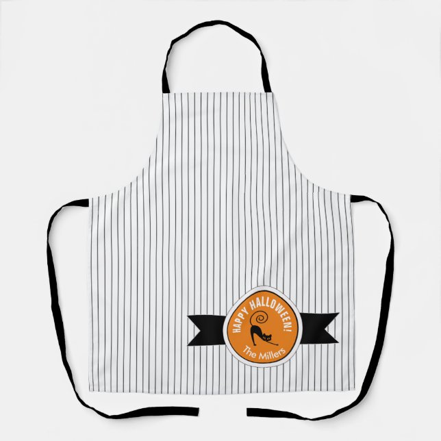 Tablier Happy Halloween Chat noir & Stripes ID686 (Recto)