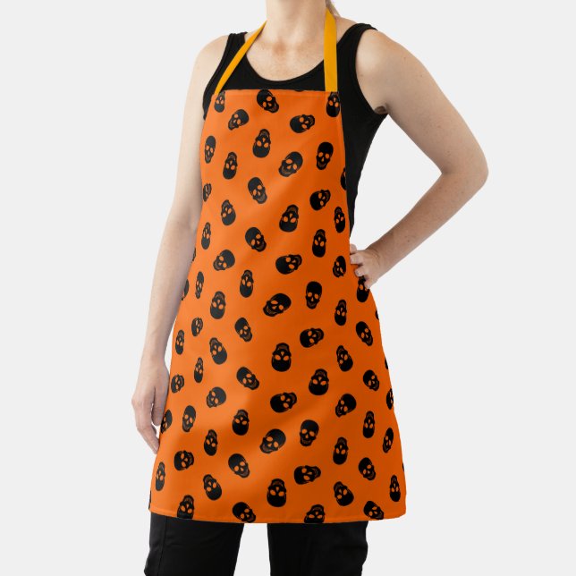 Tablier Happy Halloween Tendance crâne orange (Insitu)