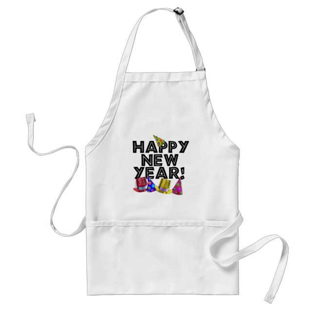 Tablier Happy New Year - Black Text with Party Hats (Devant)