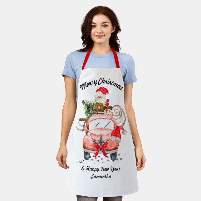 Tablier Happy New Year Name Santa truck Christmas (Porté)