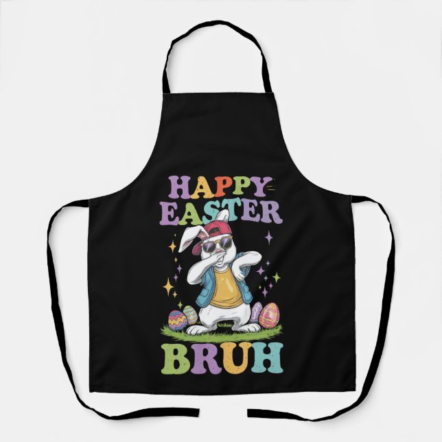 Tablier Happy Pâques Bruh Dabbing Bunny Lapin Bro (Recto)