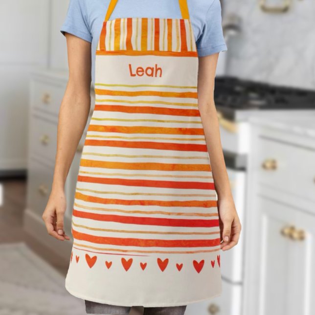 Tablier Happy Stripe Coeurs mignonnes Inspirivity Personna (Créateur téléchargé)