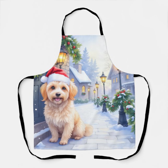 Tablier Havanese Snowy Village Walk Santa Hat Christmas (Recto)