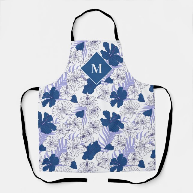 Tablier Hawaiian Print Mens Blue Tropical Monogram Apron (Recto)