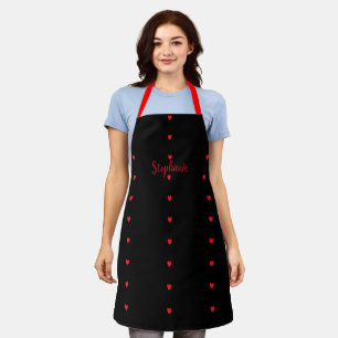 Tablier Heart Motif Red Black Nom Modèle mignon Cadeau