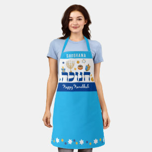 Tablier Hébreu Whimsical Hanoukka Menorah Dreidel Donut