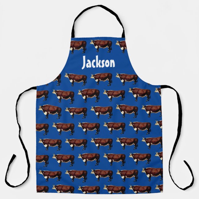 Tablier Hereford Bull Motif sur Blue (Recto)