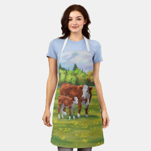 Tablier Hereford Cow & Cute Calf dans les pâturages d'été