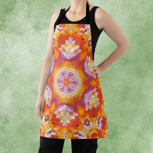 Tablier Hex Mandala orange violet blanc