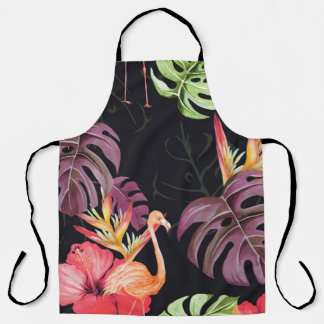 Tablier Hibiscus, Flamants roses, Aquarelle Motif tropical