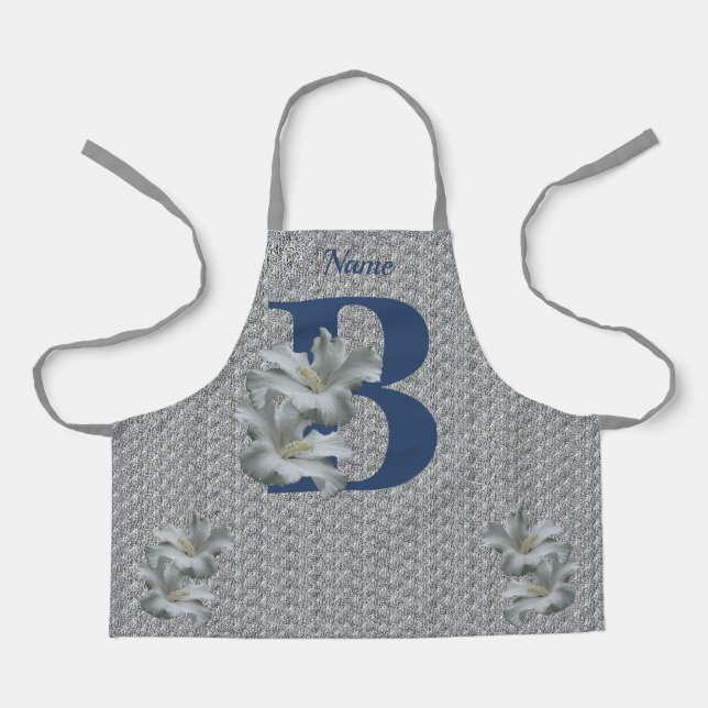 Tablier Hibiscus Flower Monogramme Initial B Nom (Recto)