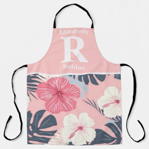 Tablier Hibiscus rose tropical personnalisé