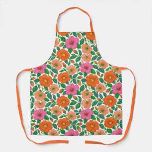 Tablier Hibiscus Tropical en Rose, Abricot et Orange
