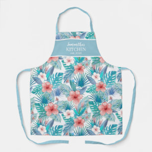 Tablier Hibiscus tropical floral Nom personnalisé Apron