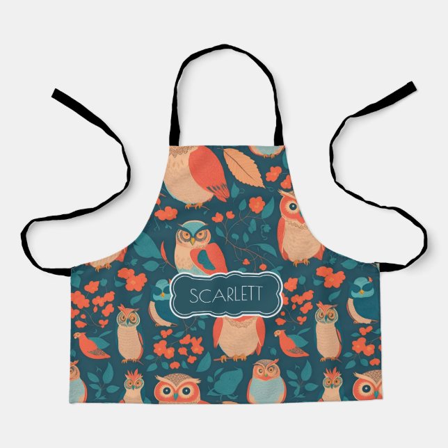 Tablier Hibou Retro Coloré Motif personnalisé (Recto)