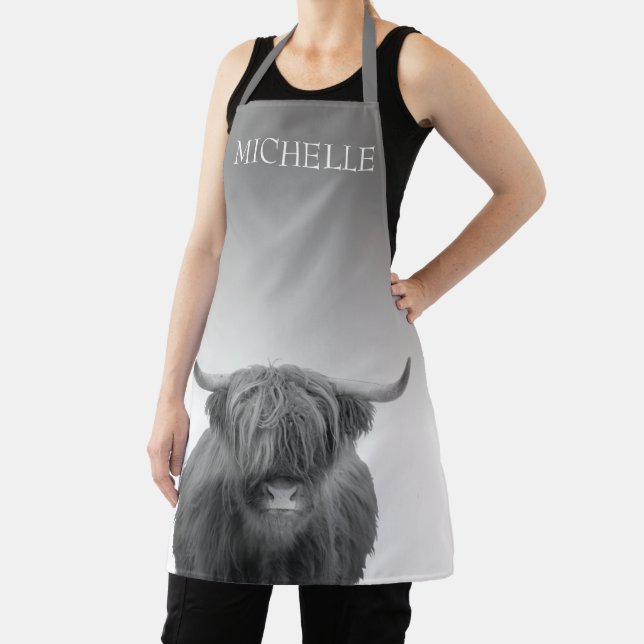 Tablier Highland Cow Farmhouse Cabine Grey Personnalisé (Insitu)