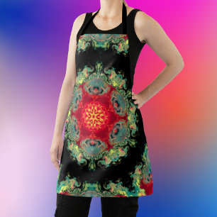 Tablier Hippie psychédélique rouge Turquoise et noir