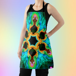 Tablier Hippie psychédélique Turquoise orange et noir