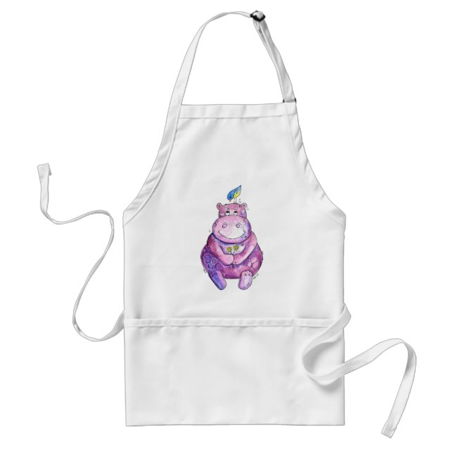 Tablier Hippo mignon violet blanc (Devant)