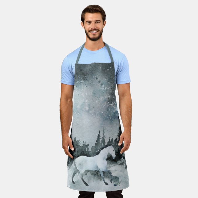 Tablier Hiver Forêt de Bois Vapeur Nuit de Cheval Blanc Ci (Porté)