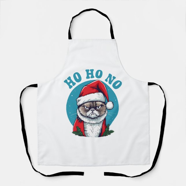 Tablier Ho ho non - drôle de chat grumpy santa (Recto)