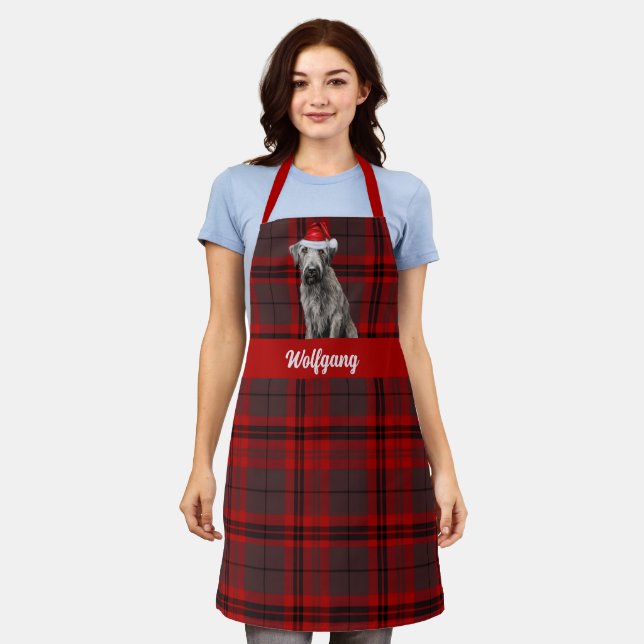 Tablier Holiday Red Plaid Wolfhound Santa Dog Christmas (Porté)