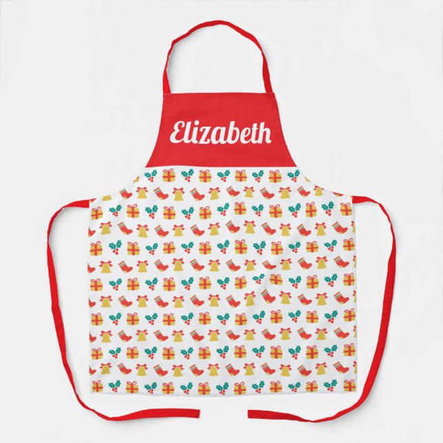 Tablier Holly Bell Noël Stocker Motif Nom personnalisé (Recto)