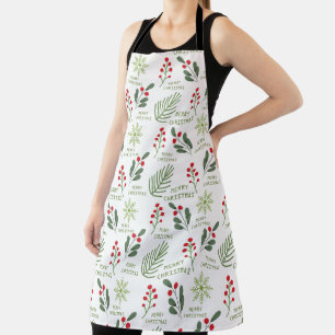Tablier Holly Berries, Feuilles, Snowflake Motif de Noël