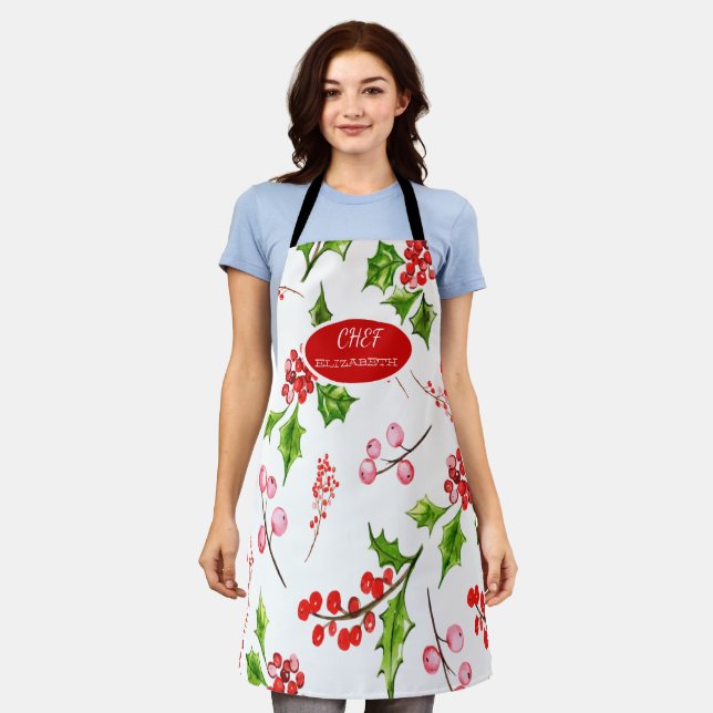 Tablier Holly Berries Succursales Holiday Apron (Porté)