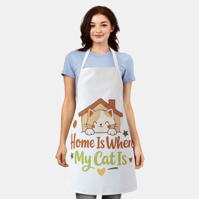 Tablier Home Is Where My Cat Is Cute Cat Lover Quote Desig (Porté)