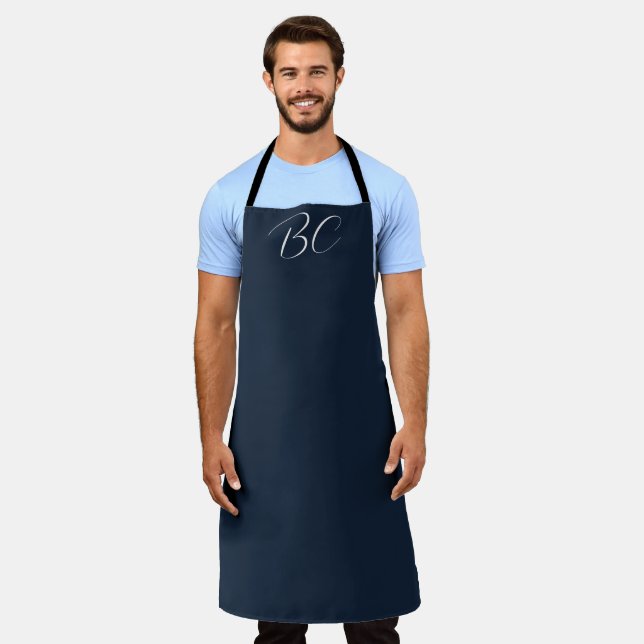 Tablier Homme's Elegant Marine Bleu Monogramme Moderne Sim (Porté)